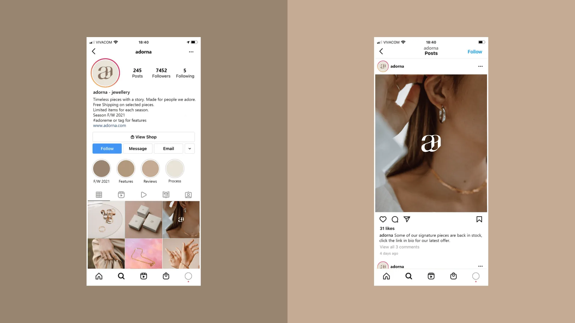 Jewelry brand instagram feed inspiration